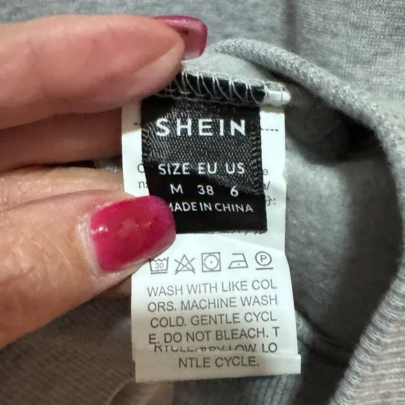 SHEIN- Houndstooth print drop Shoulder Sweatshirt - black / grey - size M - Picture 6 of 12